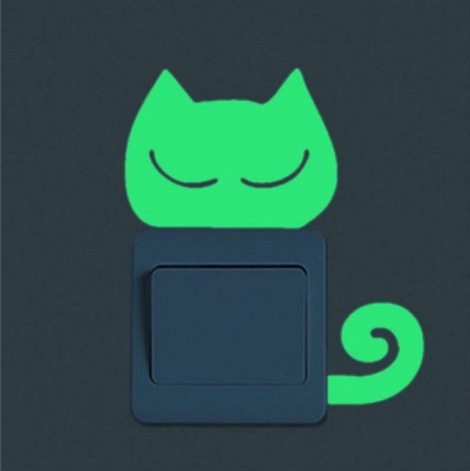 Фосфорна наклейка на стіну Кіт 14 на 12 см салатовий Київ - фото 1