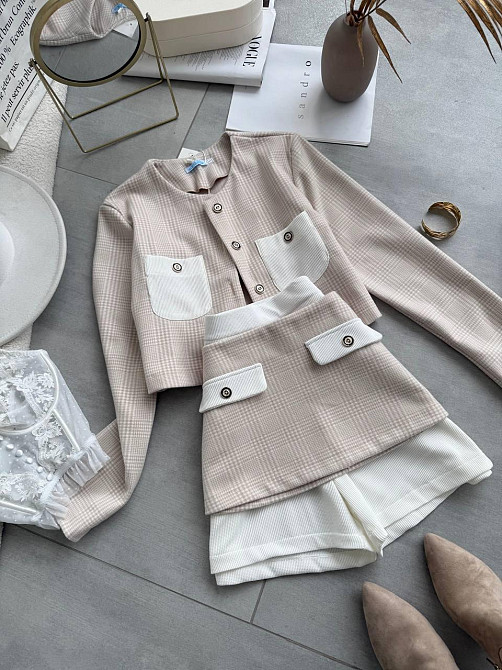 Жіночий стиглий костюм-трійка карта вовна; шорти вавілка Беж, 44/46 Одеса - фото 8