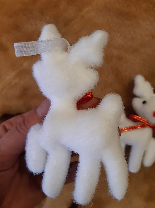 Прикраси для ялинки Олені 2 штуки 7 на 11 см біло-червоний Київ - фото 2