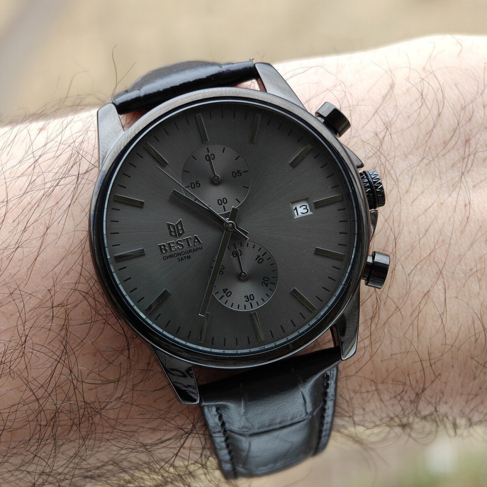 Годинник чоловічий наручний Besta Mars Premium Leather Black (2 ремінці) Чорний Київ - фото 15