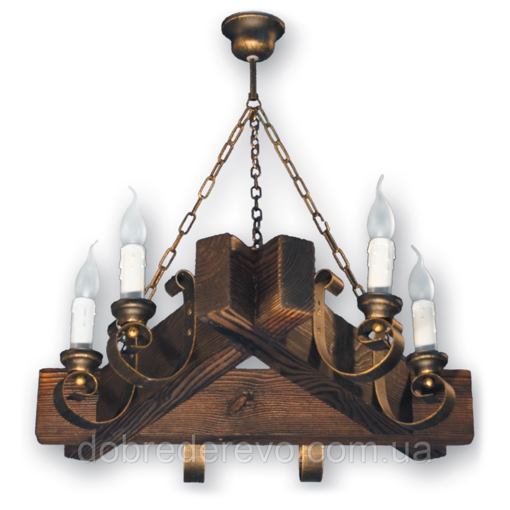 Люстра дерев'яна масивний брус на 6 свічок Вижниця - фото 1