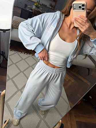 Жіночий велюровий костюм на блискавці Блакитний, 42/46 Харків