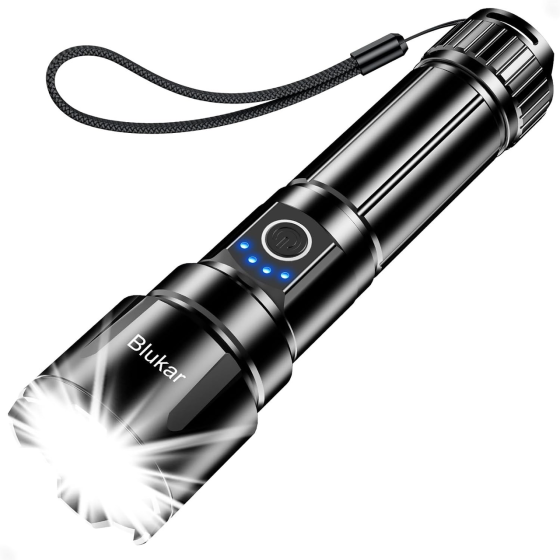 Ліхтарик акумуляторний Blukar LED, 5000 мАг, USB-C, 5 режимів, Zoom, до 24 годин, алюмінієвий, чорний Київ