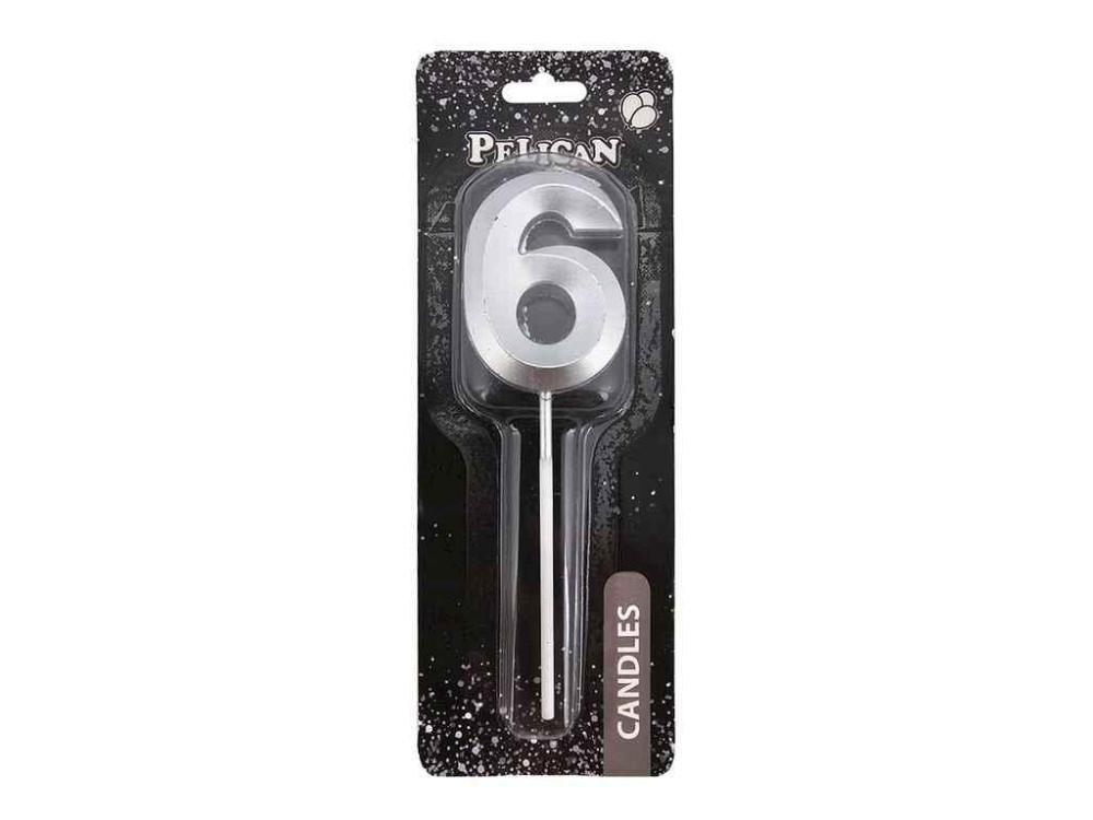 Свеча-цифра 6 5см серебро 3D арт.863216 ТМ PELICAN Киев - изображение 1