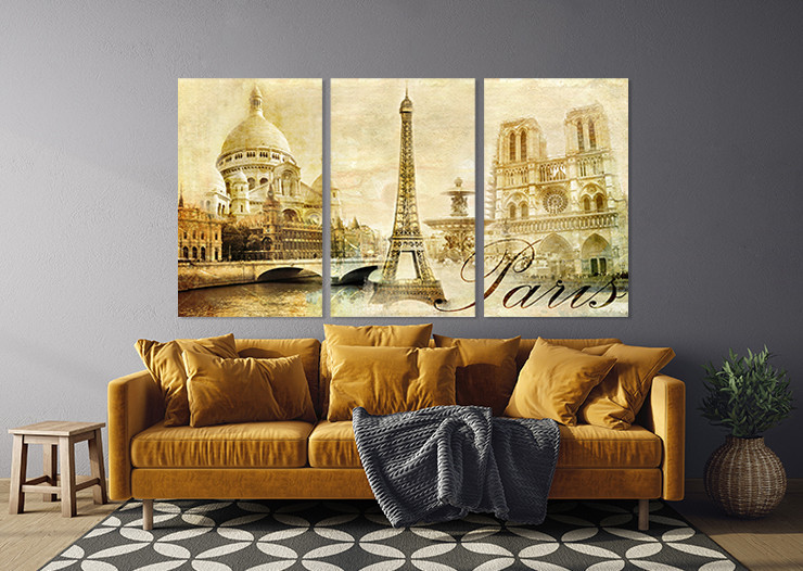 Модульная картина в гостиную / спальню  Париж     ART-298_3A 100х150 см Киев - изображение 3