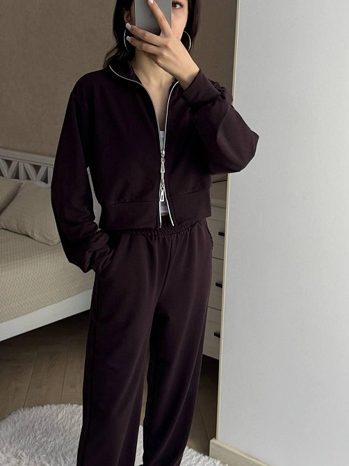 Женский прогулочный костюм двойка: кофта и штаны турецкая двунитка Шоколадный, 46/48 Одесса - изображение 1