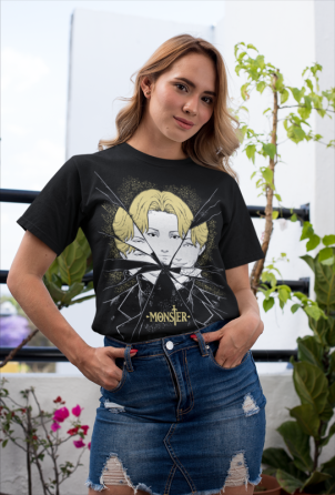 Футболка з аніме принтом Монстер Джохан Ліеберт Кензо оверсайз (S/M/L) Чорний AnimeJ0145 Дніпро
