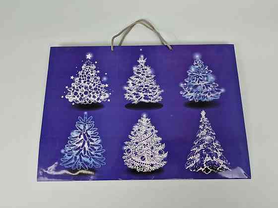 Картонні пакети з ручками Гігантові горизонтальні Новорічні 46*33*15-006 (12 шт.) Харків