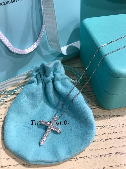 Крестик Тиффани серебро 925 / Tiffany крестик серебряный и цепочка серебро / Упаковка мешочек Тиффани Одесса - изображение 1