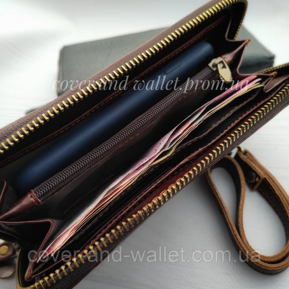 Стильний чоловічий шкіряний гаманець на одну блискавку бордового кольору Wedis Київ - фото 8