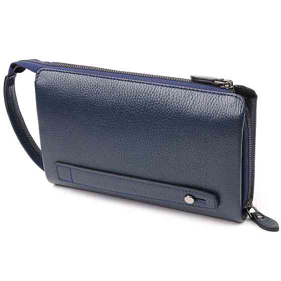 Современный мужской клатч из натуральной зернистой кожи CANPELLINI 21558 Синий Киев