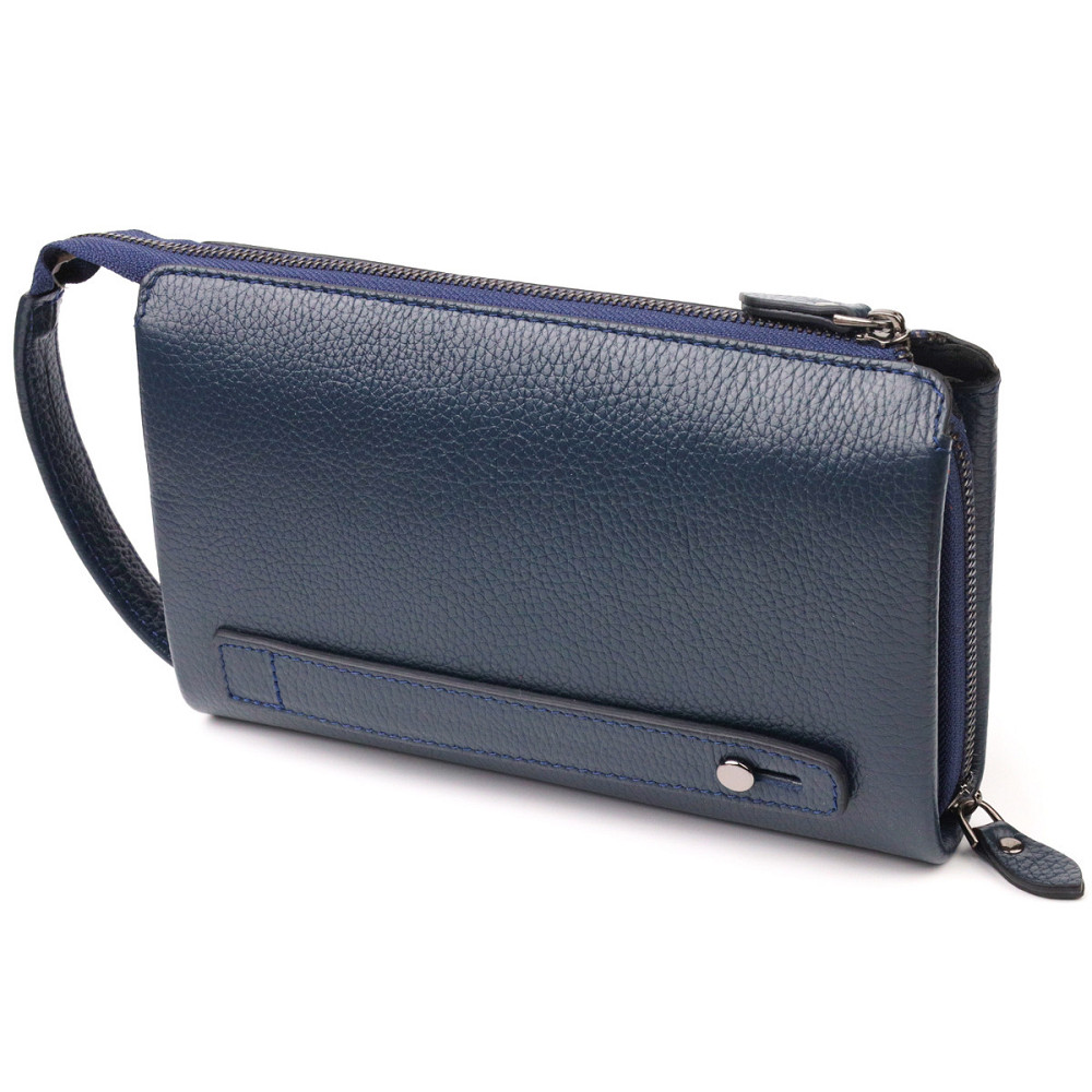 Современный мужской клатч из натуральной зернистой кожи CANPELLINI 21558 Синий Киев - изображение 2