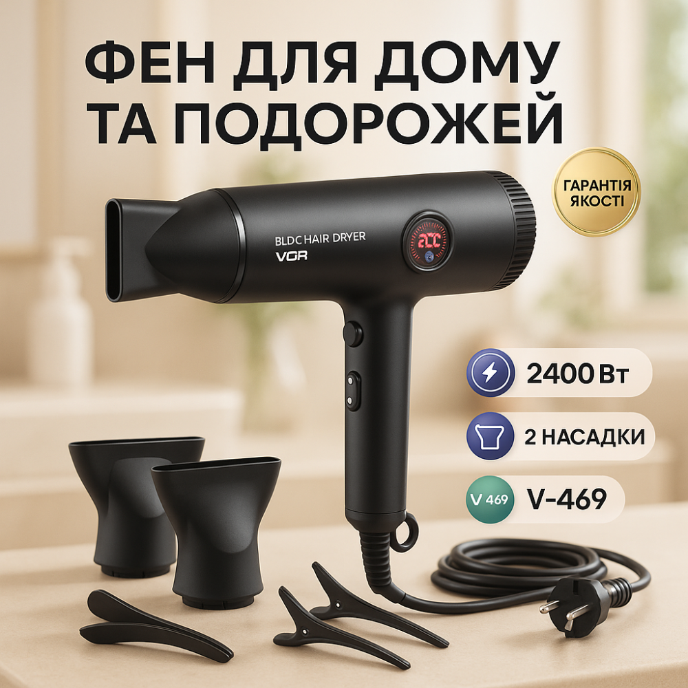 Фен с холодным и теплым режимами VGR V-469 2400Вт, Мощный универсальный фен Мощный для волос NR-36 Львов - изображение 16
