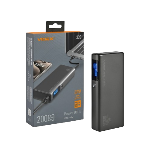 Павербанк 20000 mAh Videx VPB-323 100W PD LED дисплей чорний Житомир