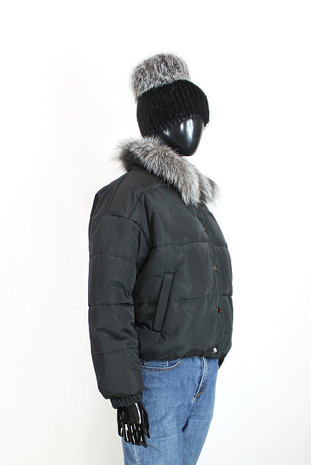 Демисезонная женская куртка з меховым воротним Черный 50 Харьков - изображение 5