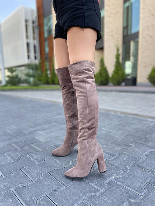 Nivelle Замшеві ботфорти жіночі зимові на підборах теплі, наповнювач євро-вовна, колір капучино Коломия - фото 2