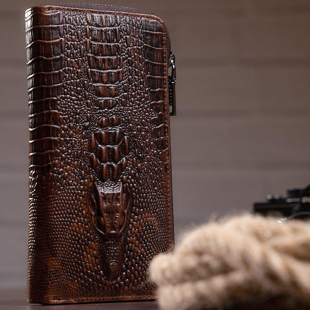 Мужской клатч с силуэтом каймана 20235 Vintage Коричневый Киев - изображение 10