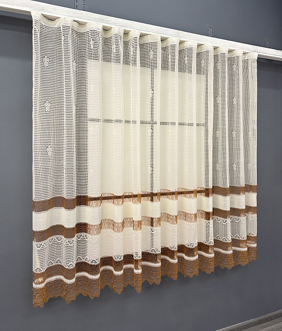 Тюль сітка VR-Textil Juli № 1876т Арка на кухню колір молочний з карамельним 400х150 см (53-0144) Київ - фото 1