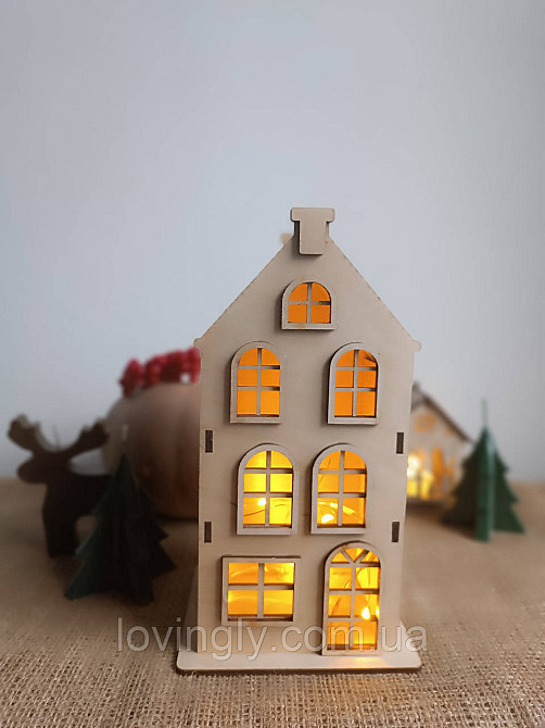 Декоративный домик из дерева 22 см, Скандинавский стиль, LED подсветка З LED підсвіткою Ирпень - изображение 3