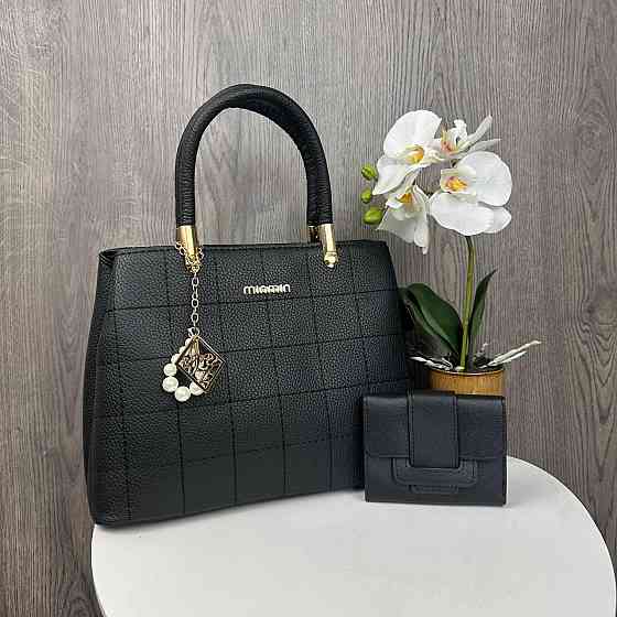 Набір жіноча сумка через плече з брелок + жіночий міні гаманець чорний ( 28826 ) Харьков