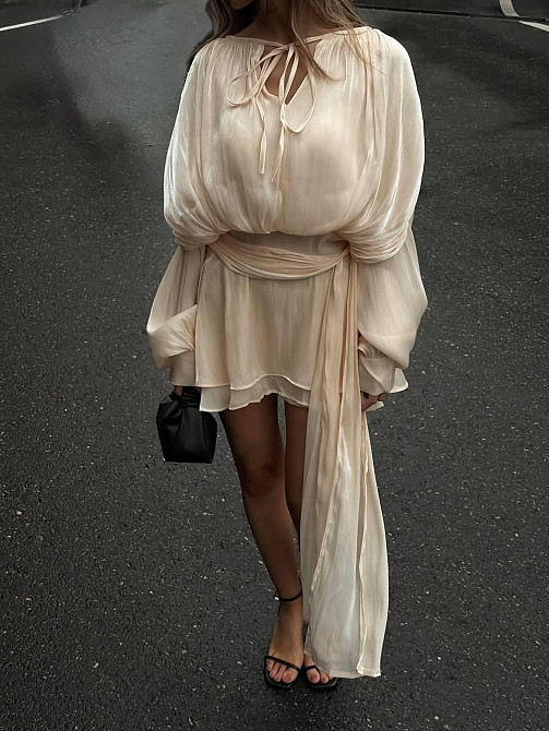 Жіноче легке плаття з об'ємним драпіруванням шовк армані Шампань Одеса - фото 7