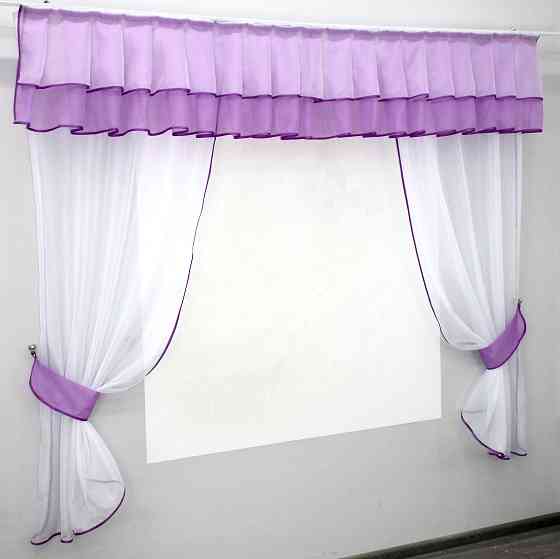 Кухонный комплект VR-Textil № 00к шторки с ламбрекеном белый с сиреневым 200х170 см (59-778) Киев