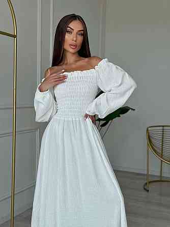 Жіноче романтичне плаття максі з натуральної тканини муслін 100% бавовна Білий, 46/48 Одеса