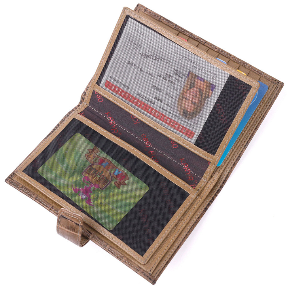 Необычное мужское портмоне с хлястиком из натуральной кожи с тиснением под крокодила KARYA 21196 Киев - изображение 5