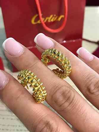 Cartier сережки з зубчиками в лимонному золоті / Cartier сережки кільця лимонне золото Одеса