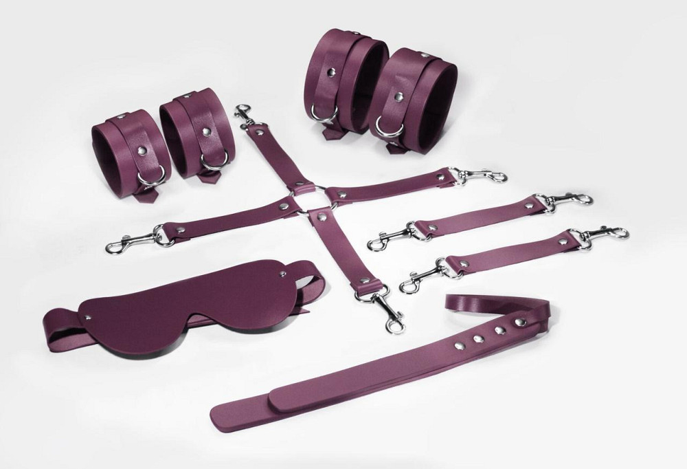 Набір Feral Feelings BDSM Kit 5 Burgundy, наручники, поножі, хрестовина, маска, падл Sex Aura Київ - фото 1