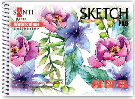 Альбом для акварелі "SANTI" "Flowers"130497 А5, "Paper Watercolour Collection", 20 арк, 200 г/м2, шт Київ