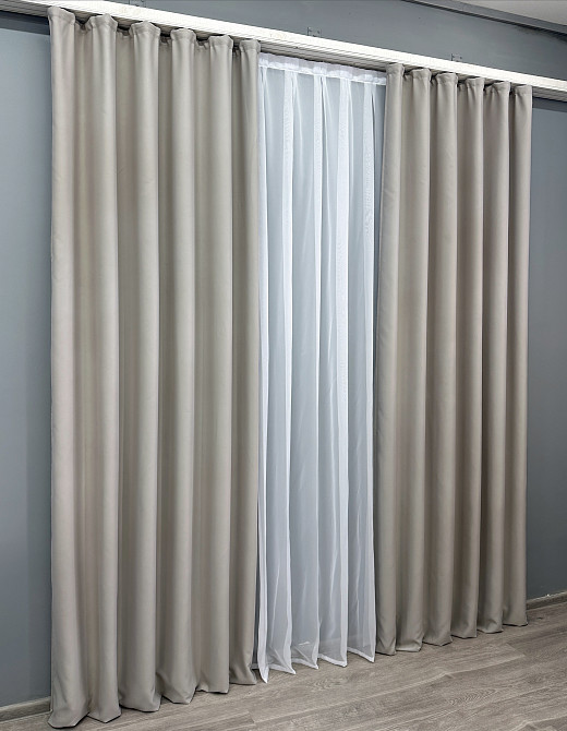 Комплект готовых штор VR-Textil Блэкаут Midnight № 1672ш Серо-бежевый 200х290 см 2 шт (32-357) Киев - изображение 4