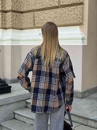 Жіноча трендова сорочка з розрізом на рукавах турецька фланель-байка. Синій, 42/44 Одеса