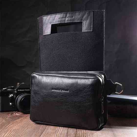 Сумка бананка прямоугольного формата из качественной натуральной кожи GRANDE PELLE 22576 Черный Киев