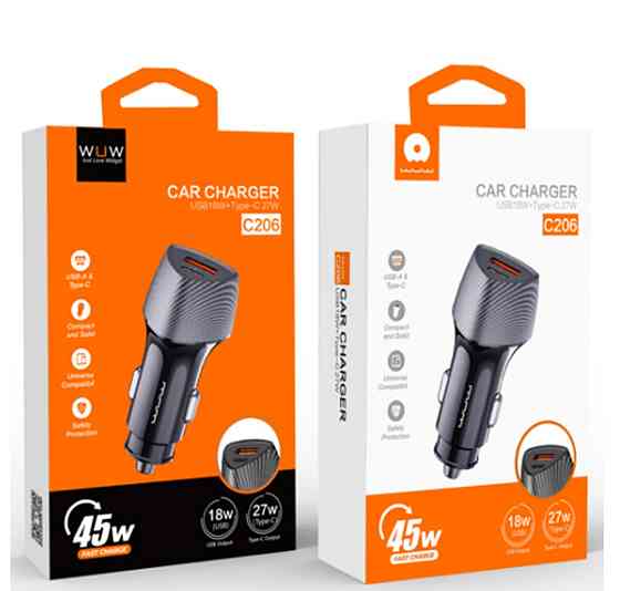 Автомобільний зарядний пристрій WUW-C206 PD20W+QC3.0 Grey (6972573333394) Киев