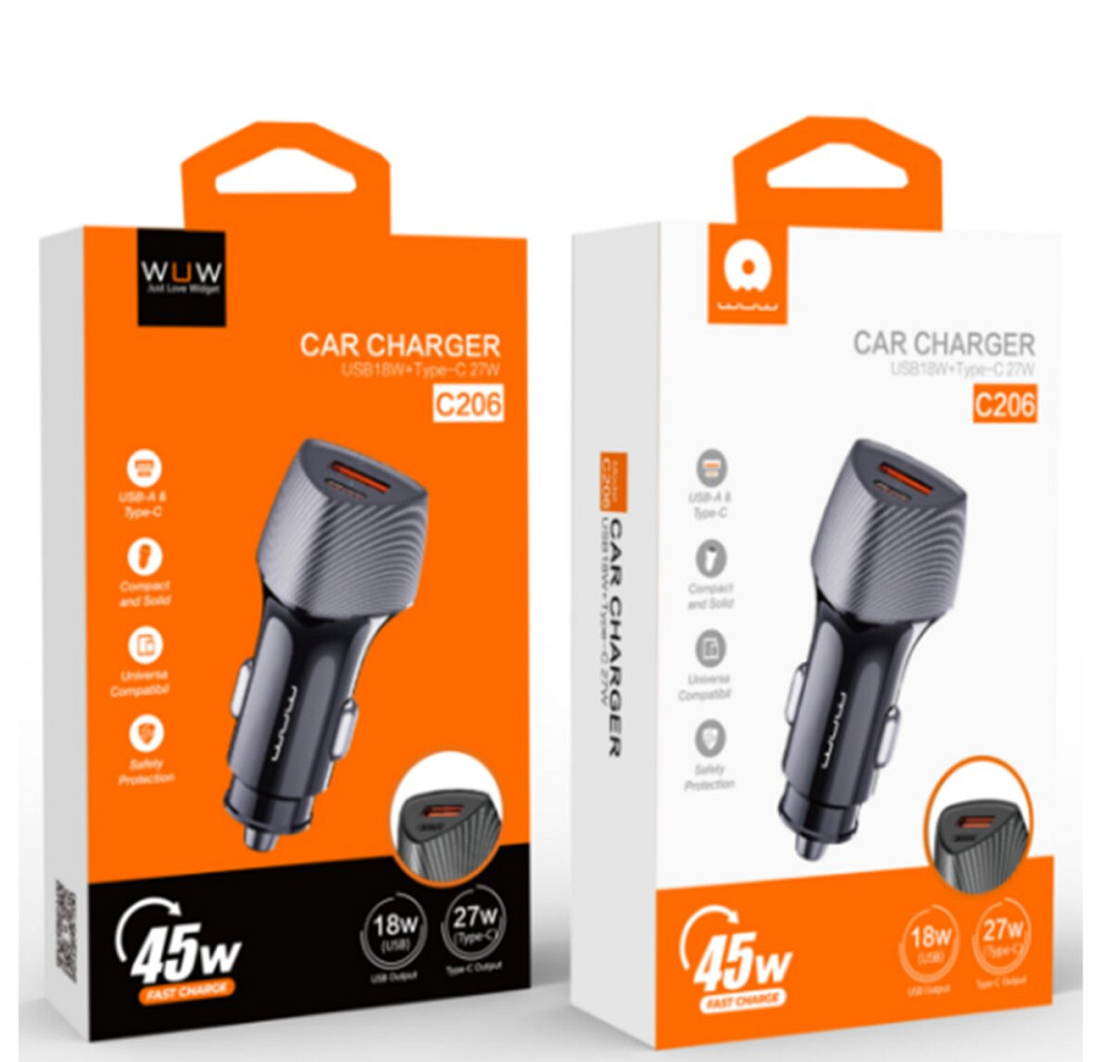 Автомобільний зарядний пристрій WUW-C206 PD20W+QC3.0 Grey (6972573333394) Київ - фото 2