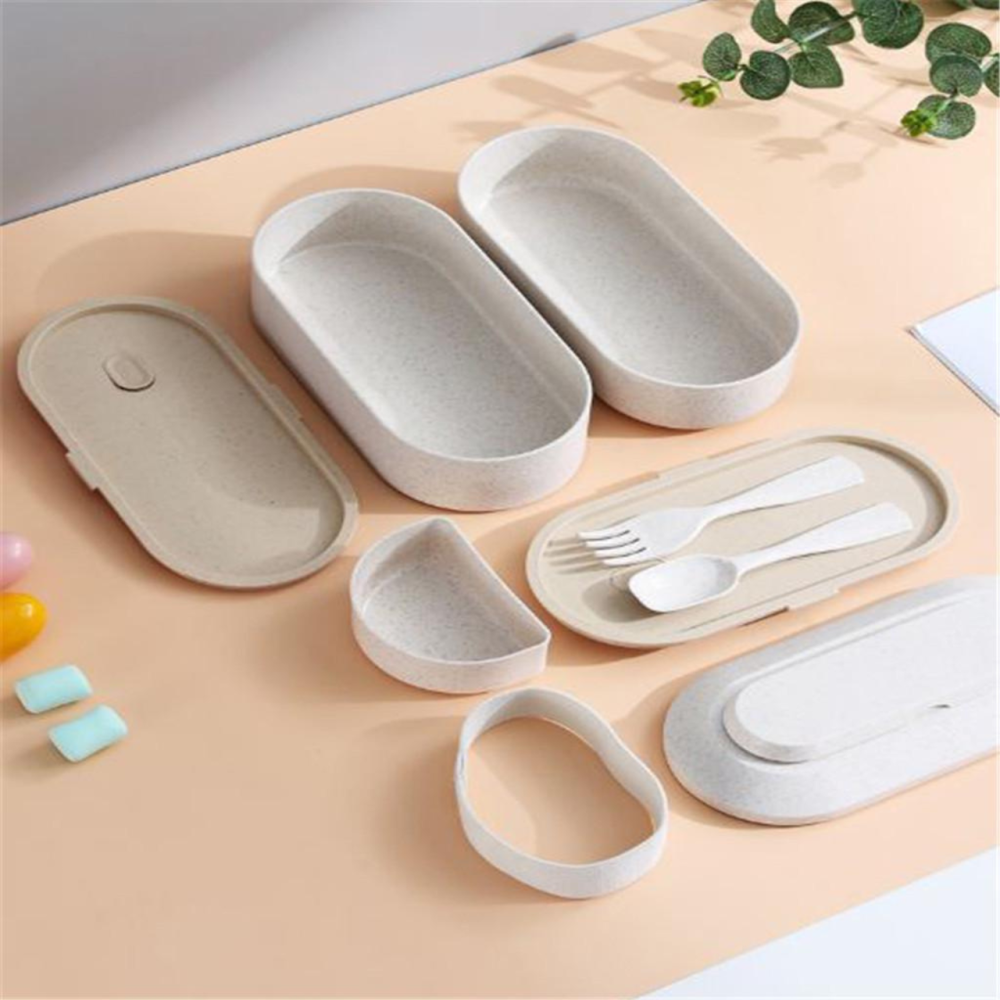 Контейнер, ланч-бокс для гарячої та холодної їжі з термосумкою, двоярусний для обіду зі столовими приборами, 900 мл, бежевий Кам'янець-Подільський - фото 4