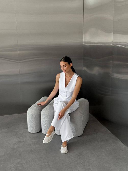 Жіночий класичний брючний костюм-двійка: жилет і штани костюмка Білий, 46/48 Одеса - фото 7