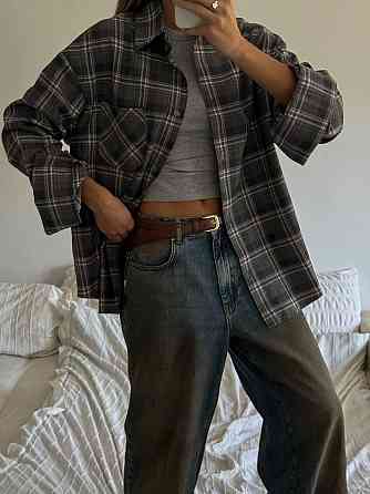 Жіноча трендова сорочка оверсайз у клітинку фланель Сірий Одеса
