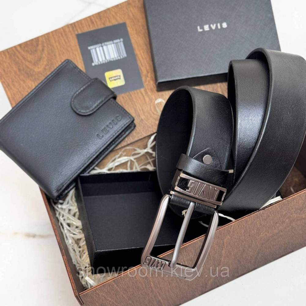 Мужской подарочный набор портмоне и ремень в деревянной коробке Levis (518) Киев - изображение 8