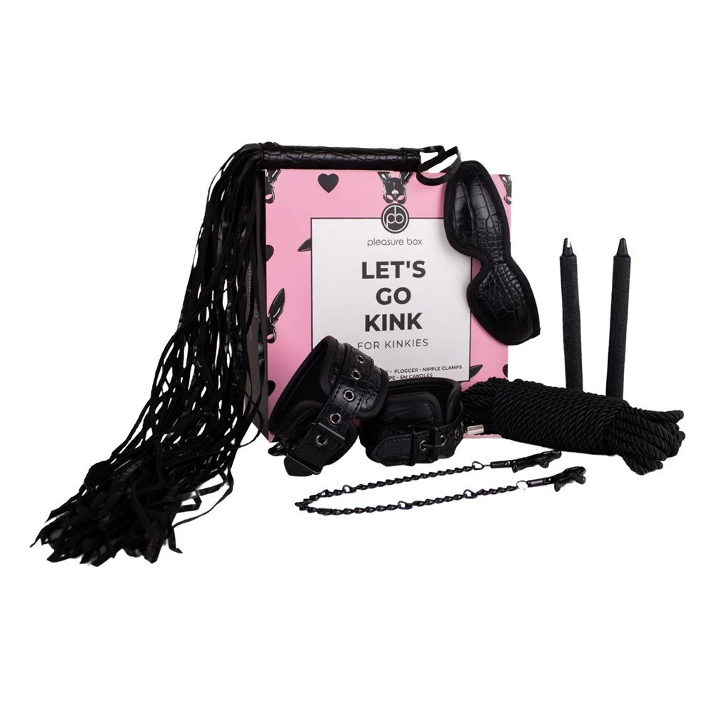 Набір БДСМ Pleasure Box Lets Go Kink: наручники, маска, флогер, затискачі, мотузка, свічки, 7 предметів Sex Aura Київ - фото 1