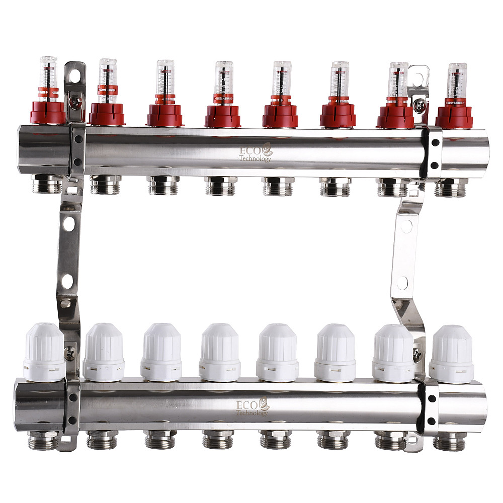 Колектор з вимірювачем витрат, регуляторами та кріпленням ECO 001D 1″x8 Тернопіль - фото 1