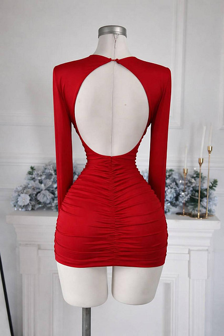 Женское спелое обаятельное мини платье качественный, плотный микродайвинг Красный, 42/44 Одесса - изображение 2