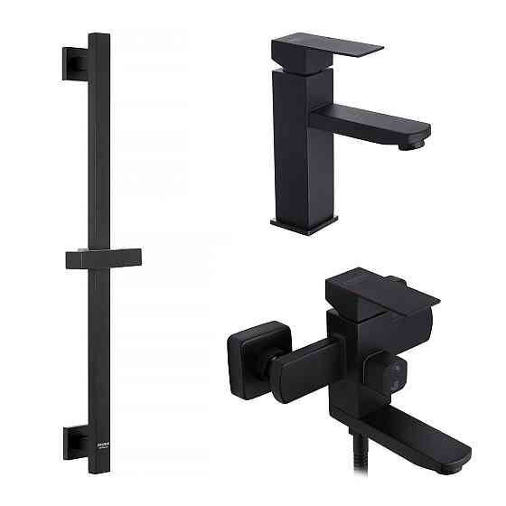 Набор смесителей Kroner Edelstahl Kubus - SCH060 + смеситель Edelstahl Kubus - SCH010 + штанга для душа Киев