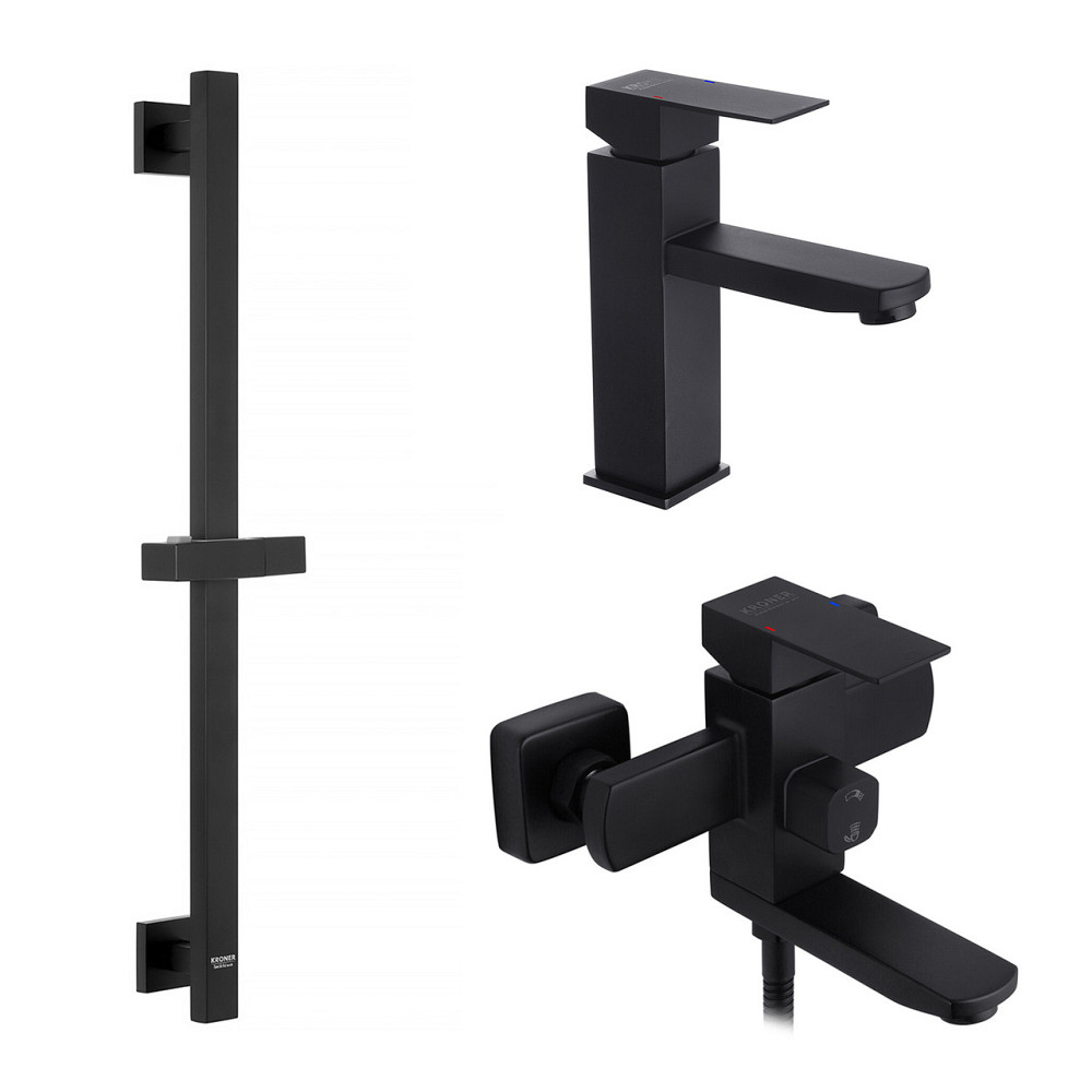 Набор смесителей Kroner Edelstahl Kubus - SCH060 + смеситель Edelstahl Kubus - SCH010 + штанга для душа Киев - изображение 1