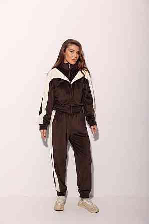 Жіночий прогулянковий костюм з контрастними вставками велюр Одеса