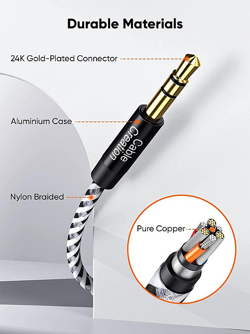 Подовжувач AUX CableCreation 3.5mm (Male to Female) 1м — Преміальний стерео аудіокабель у нейлоновому обплетенні для навушників Київ - фото 10
