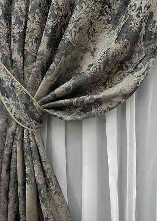 Шторна тканина "Льон Преміум" Туреччина колір чорний з бежевим 1694ш Київ