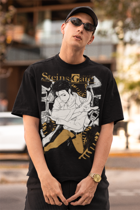 Футболка з аніме принтом Стеінс Гате Окабе Курісу оверсайз (S/M/L) Чорний AnimeJ0273 Дніпро - фото 1