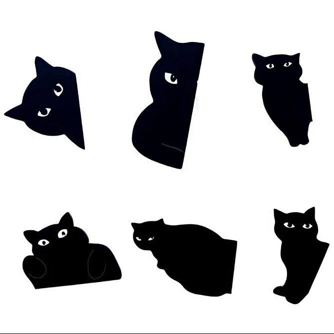 Магнітні закладки «Чорні коти» – набір 6 шт, випадкові дизайни Київ - фото 1